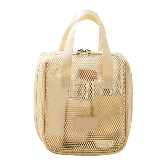 Tdxkok Portable Large Capacity Mesh Makeup Bag Travel Toiletry Storage Organizer Pouch Khaki
