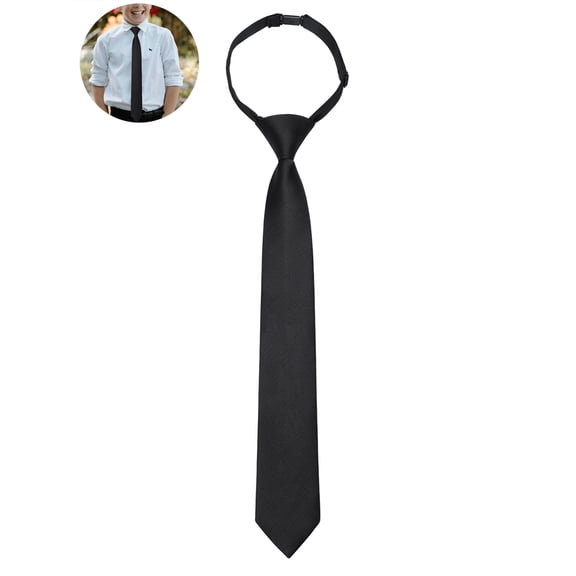 Black Boys Ties Formal Pre-Tied Necktie for Age 8-12 Classic Adjustable Ties for Wedding Graduation