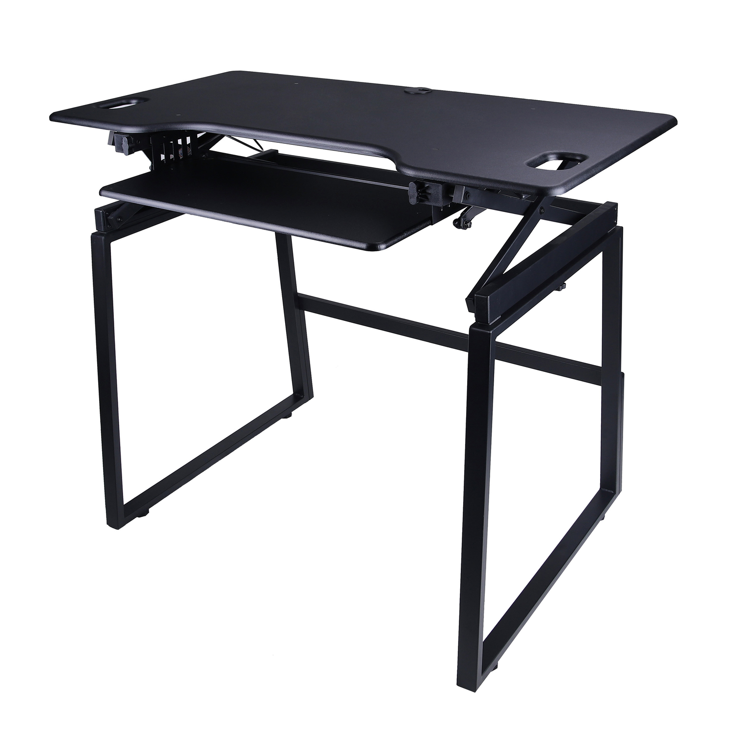 Rocelco 46" Large Height Adjustable Standing Desk BUNDLE | Quick Sit Stand Up Dual Monitor Riser | Gas Spring Assist Computer Workstation | Retractable Keyboard Tray | Black (R DADRB-46-FS)