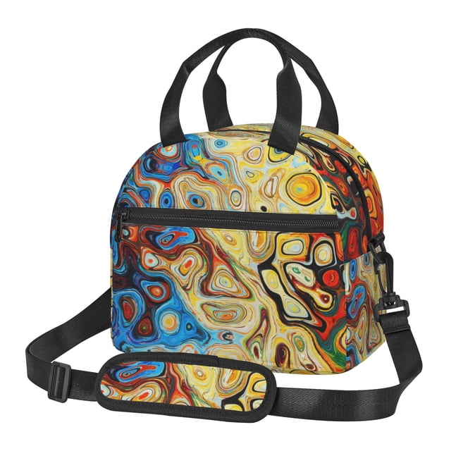 DouZhe Lunch Bags pour Femmes et Hommes, Abstract Modern Colorful Texture Imprime Réutilisable Portable Isolé Refroidisseur Imperméable à l'Eau Lunch Sac Fourre-Tout pour le Travail de Voyage École Pique-Nique