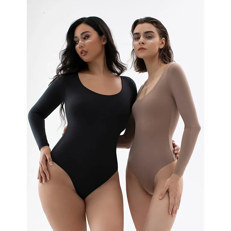 Women's Scoop Neck Long Sleeve Bodysuit Sexy Tops Body Suits Women Clothing  Body-hugging Fit Body Suit for Women 