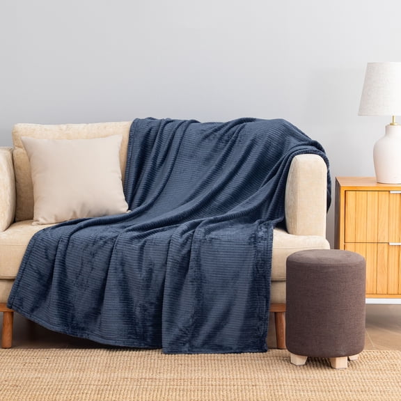 Berkshire Life Ribbed Velvet Plush Oversized Couch Throw Blanket, Vibrant Blue, 50 x 70