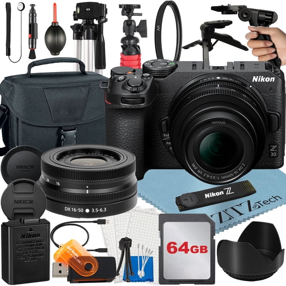 Nikon Z30 Mirrorless Camera Bundle with NIKKOR 16-50mm VR Zoom Lens   64GB SanDisk Card   Case   Tripod   ZeeTech Accessory (International Version)