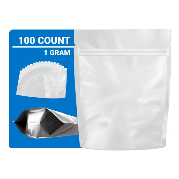 Loud Lock Mylar Bags Smell Proof 1 Gram All White - 100 Count 4.125" X 3.35" 6mill Thickness - Packaging Bags - Mylar Bags For Food Storage - Resealable Bags - Smell Proof Bags
