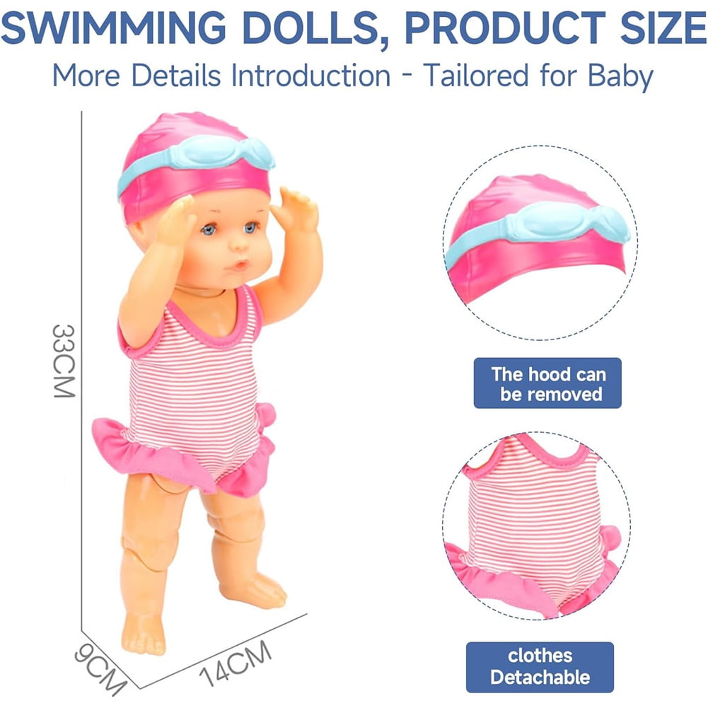Yucurem 13" Water Fun Swimming Doll -  Waterproof Reborn Swim Doll Electric Doll Can Swim Lifelike Baby Doll, Water Fun Toy Best Birthday Christmas Gift