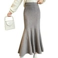 thumbnail image 5 of Fishtail Skirt Elastic High Waist Hip Wrapped Maxi Skirt Solid Color Office Lady Knitting Long Skirt Work Leisure Wear, 5 of 8