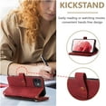 thumbnail image 2 of Case for iPhone 12 Mini 5.4 inch, 9 Card Slots Retro Leather Wallet Shockproof Flip Cover with Hand Strap Card Slots Zipper Pocket Kickstand Handbag Magnetic Closure - Retro Red Wine, 2 of 16