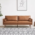 thumbnail image 2 of Vonanda Faux Leather Sofa Couch, Mid-Century 73 inch 3-Seater Sofa with 2 Bolster Pillows and Hand-Stitched Cushion for Living Room, Caramel, 2 of 10
