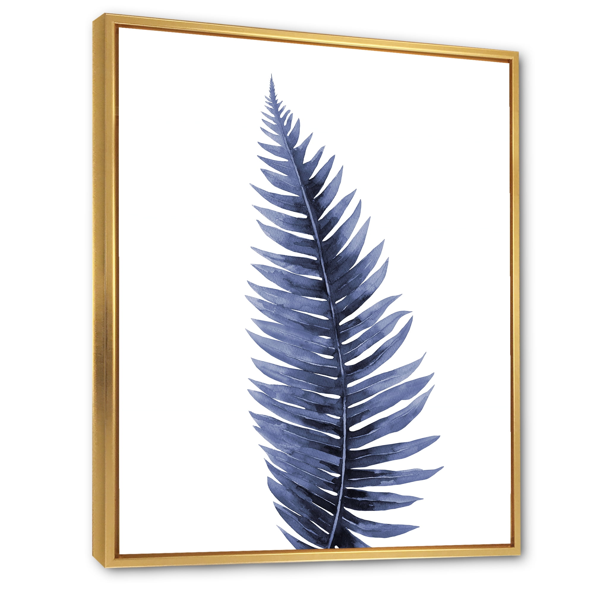 Designart 'Tropical Blue Watercolour Leaves On White' Bohemian & Eclectic Framed Canvas Wall Art Print