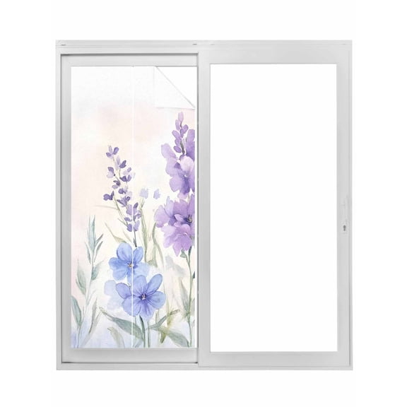 Lavender Spring Window Privacy Film, Farmhouse Pastoral Pastel Flowers Static Cling UV Sun Blocking Tint Film Heat Control Windows Films for Bedroom Bathroom, Window Stickers 23.6"x59"
