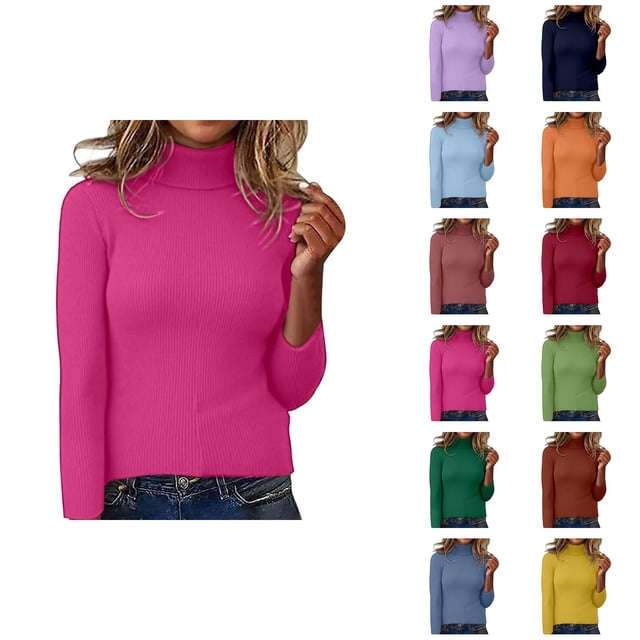 Pulls pour Femmes 2025 Chandail Col Roulé Ajusté Manches Longues Haut Tricoté Blouse Décontractée Automne Hiver