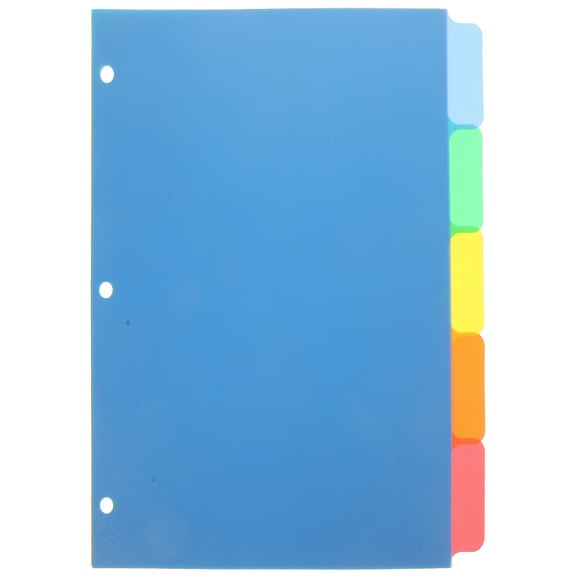 JIMING 5 Tab Plastic Index Dividers with 3 Hole Punch, for Notebooks and 3 Ring Binders, A4 Letter Size