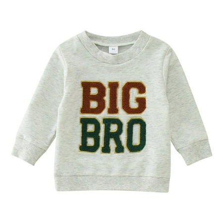

REDARER Creative Cute Kids Clothes Toddler Boys Long Sleeve Letter Embroider T Shirt Pullover Tops Clothes Grey 6-12 Months