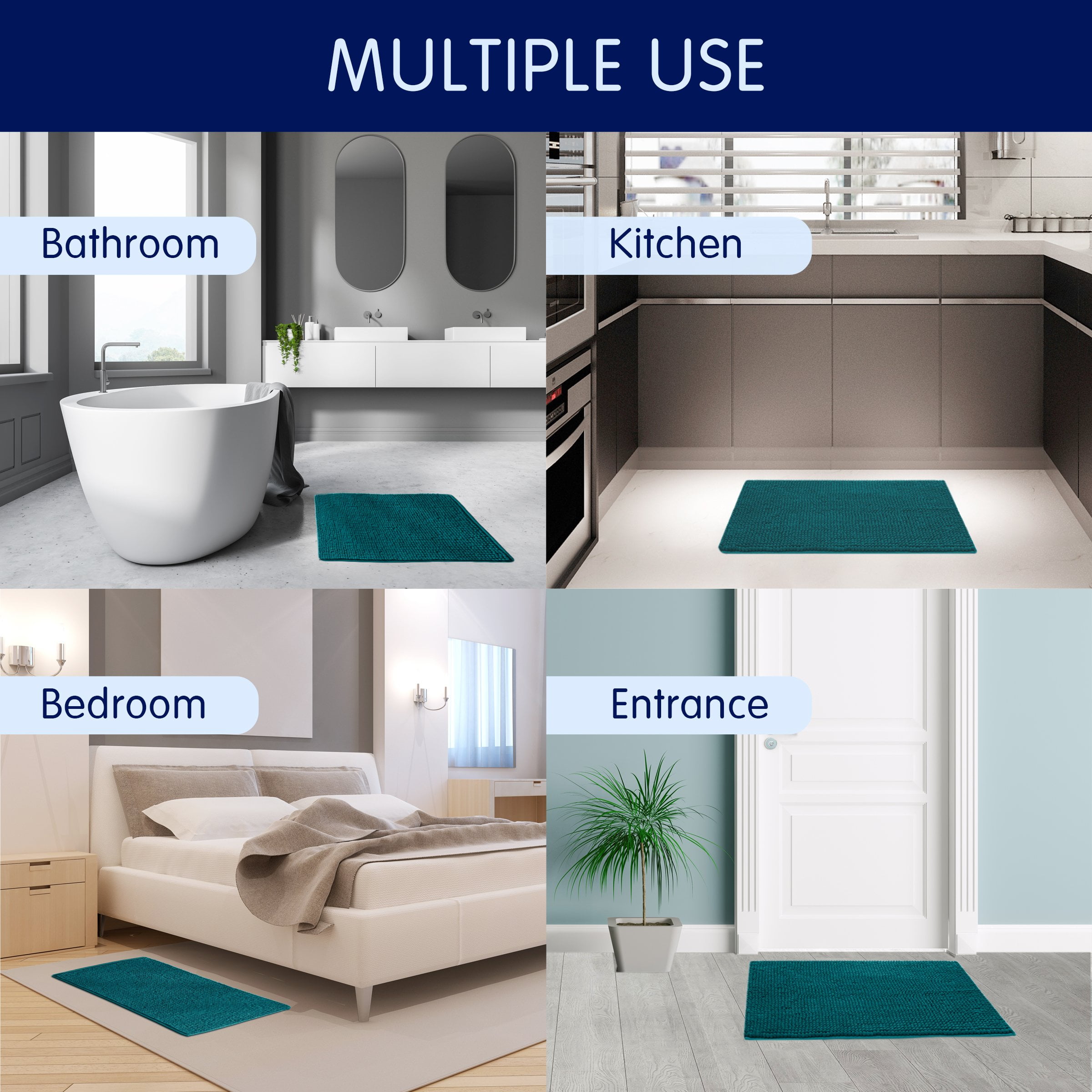 Subrtex Luxury Chenille Bathroom Rug Extra Soft and Absorbent Shaggy Rugs (Blue,20"*32")