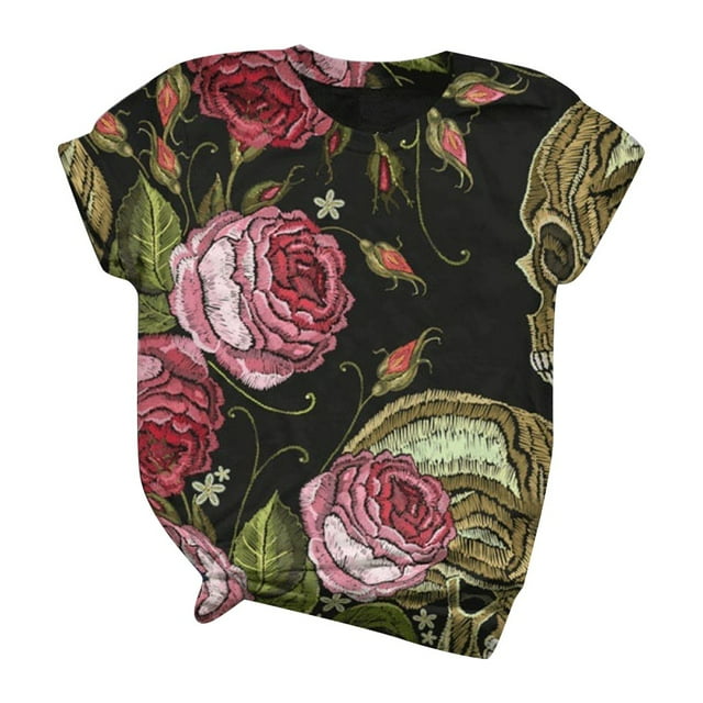 T-Shirt à Manches Imprimé 3D Grande Taille pour Femmes Col Rond Tee-Shirt Court Blouse Confortable Tenue Décontractée