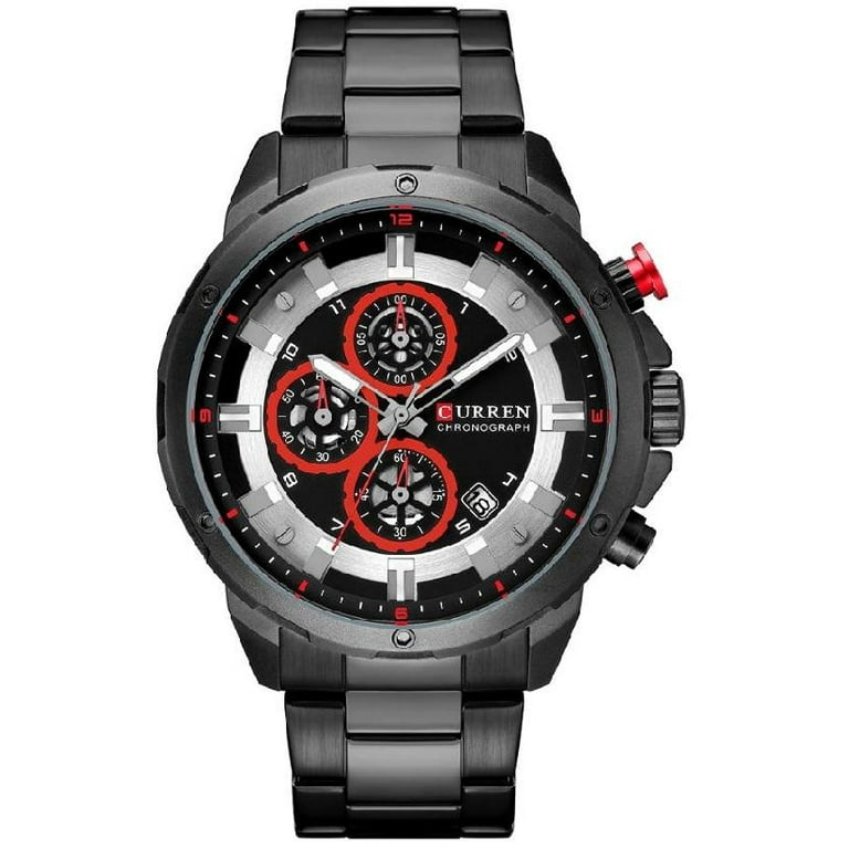 Chronograph function men s watch with a two tone dial a cut bezel on a three link band 8323