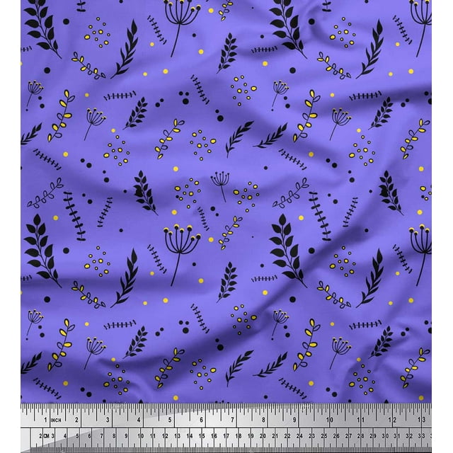 Soimoi Purple Poly Georgette Fabric Artistic Leaves Decor Fabric Printed Yard 42 Inch Wide
