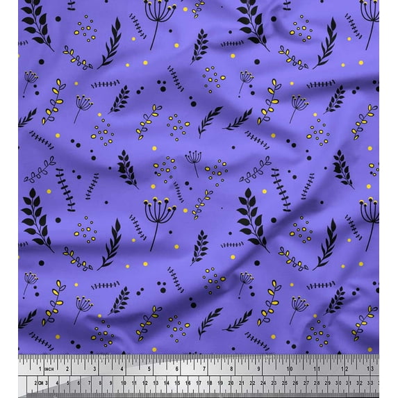 Soimoi Purple Poly Georgette Fabric Artistic Leaves Decor Fabric Printed Yard 42 Inch Wide