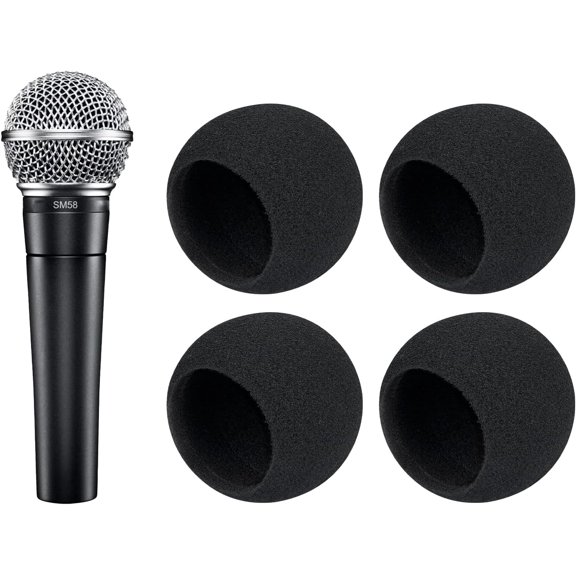 SOULWIT 4Pcs Microphones Pop Filter for Shure SM58/SM58 Pro/BETA 58A, Protective Mic Cover Windscreen Foam - Black