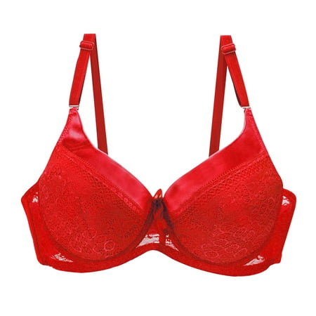 Blczomt Bras for Women Plus Size Sexy Lace Balconette Soft Red Bra