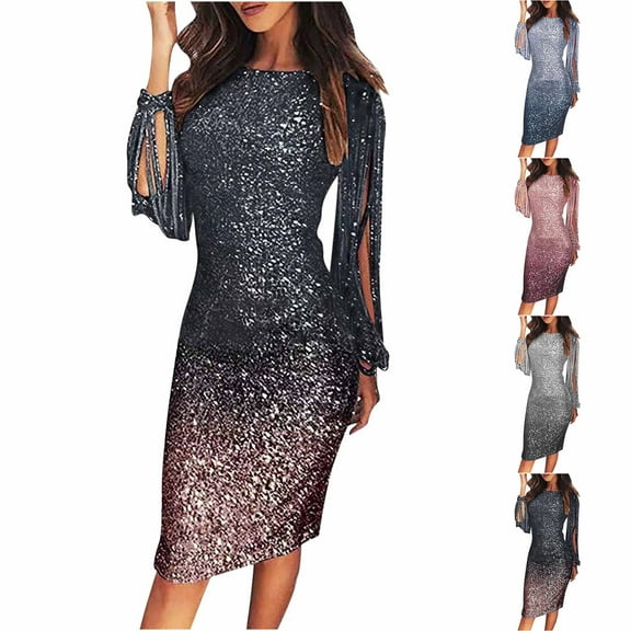 ATENAR Fall Dresses for Women 2025,Womens Dresses,Dresses for Women,Long Sleeve,Crew Neck,Breathable,Solid,L