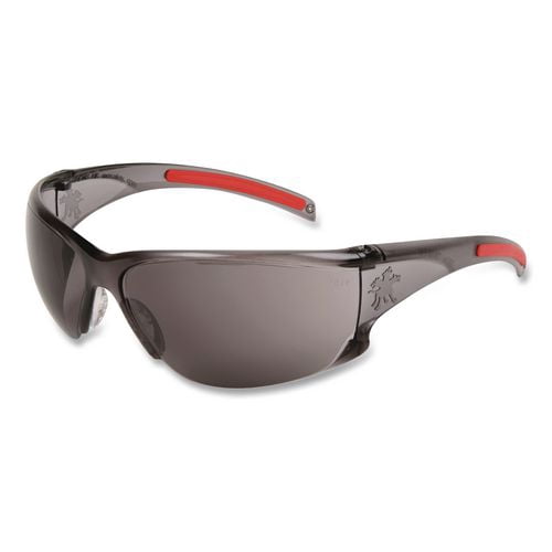 Hulk HK1 Series Safety Glasses, Scratch-Resistant, Smoke/Red Plastic Frame, Gray Plastic Lens | Bundle of 5