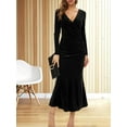 thumbnail image 2 of Womens Elegant Velvet Deep V Neck Wrap Hip Solid Long Sleeve Evening Party Cocktail Prom Gown Long Dress Black XL, 2 of 6