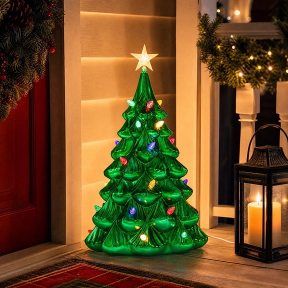 Miwamany Christmas Tree Tabletop, Vintage Lit Holiday Tree with Multi Color Lights and Star Topper, Nostalgic Desk Mantel Decoration
