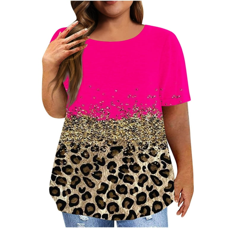 ZZwxWA Fashion Leopard Print Womens Tops Plus Size Short ZZwxWA Fashion Leopard Print Womens Tops Plus Size Short