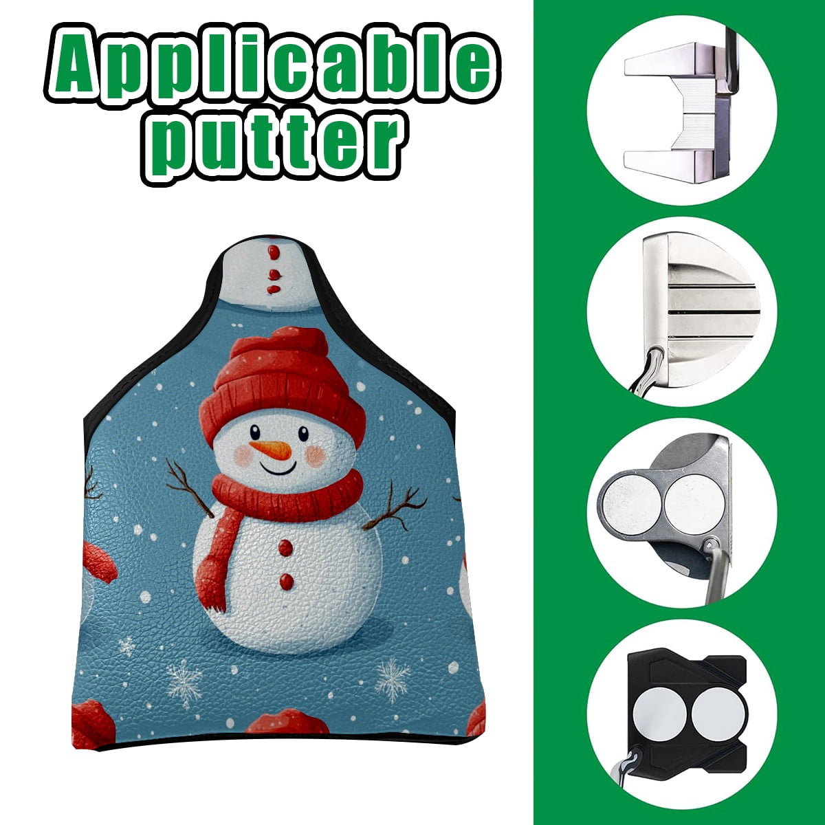 Golf Mallet Putter Cover Premium Leather Waterproof Golf Putter Head Cover with Magnetic Closure Christmas Snowman