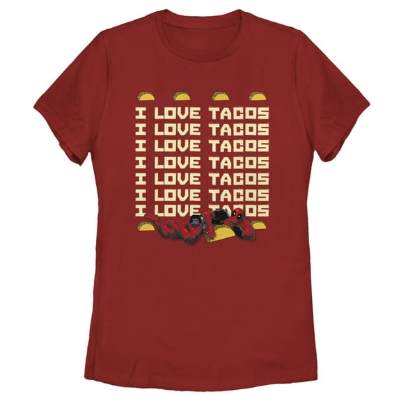 Women's Marvel Deadpool I Love Tacos Graphic Tee Red Small