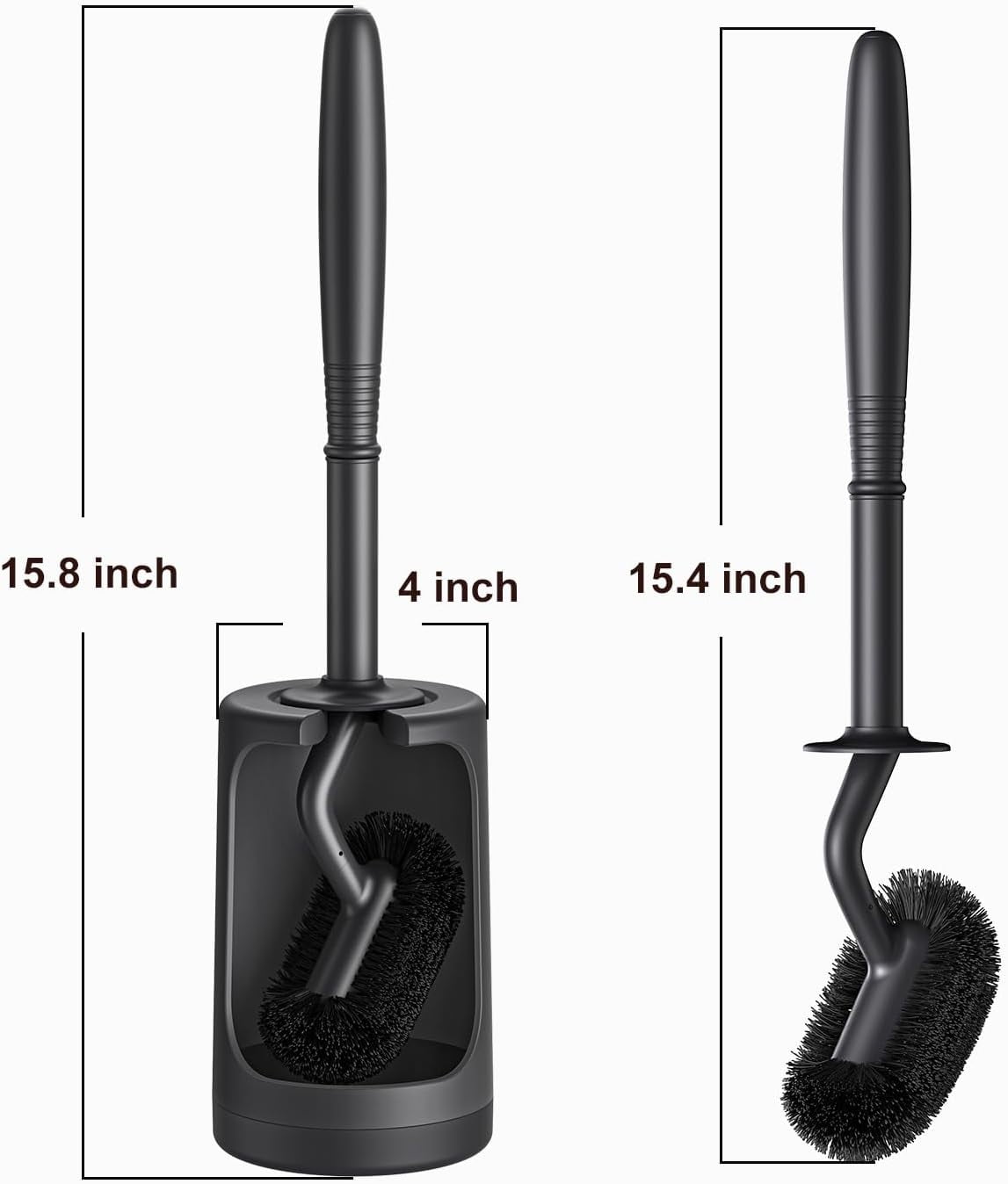 Toilet Bowl Brush Holder Set: Curved Design with Holder for Deep Cleaning Under Rim - Compact Hidden Scrubber for Small Space - Modern RV Bathroom Accessories - Black
