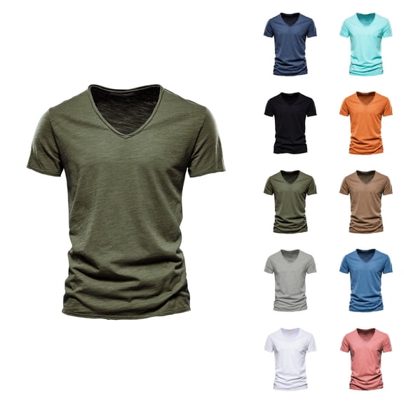 Mens T-Shirts Summer Short Sleeve V Neck Slim Fit Casual Plain Undershirts Basic Tees