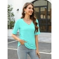 thumbnail image 4 of Women's Short Sleeves T Shirt Casual V Neck Solid Casual Sweatshirt, 4 of 6