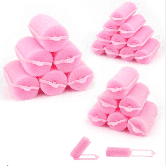 Crrynuo - Set de rulos para el cabello - Rizos - Rulos de esponja - 24 piezas - Sin calor - Rosa