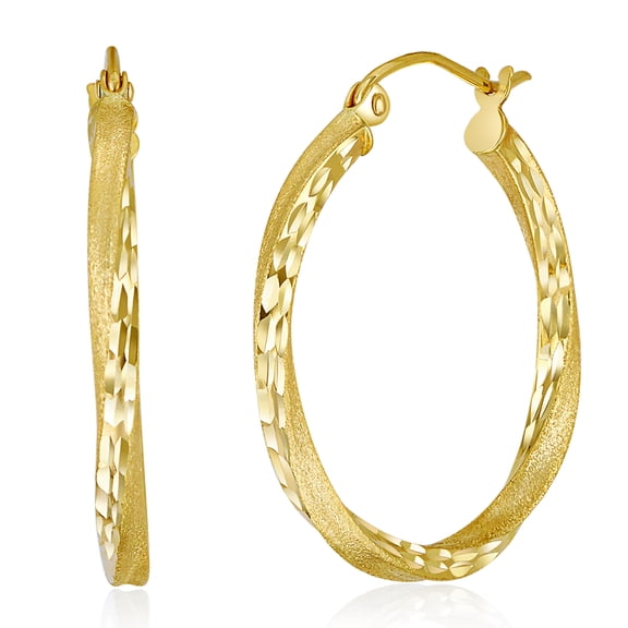 Wellingsale Ladies 14k Yellow Gold Polished Diamond Cut 2.6mm Hinged Hoop Earrings (25 x 25 mm)