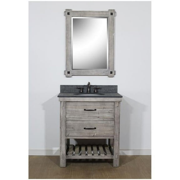 InFurniture WK8230-G-MG TOP 30 in. Rustic Solid Fir Single Sink Vanity in Grey Driftwood With Polished Textured Surface Granite Top-No Faucet