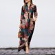 thumbnail image 4 of Vestido largo bohemio con cuello en V para mujer vestido Vintage dividido vestido camisero Retro para primavera y verano, 4 of 7