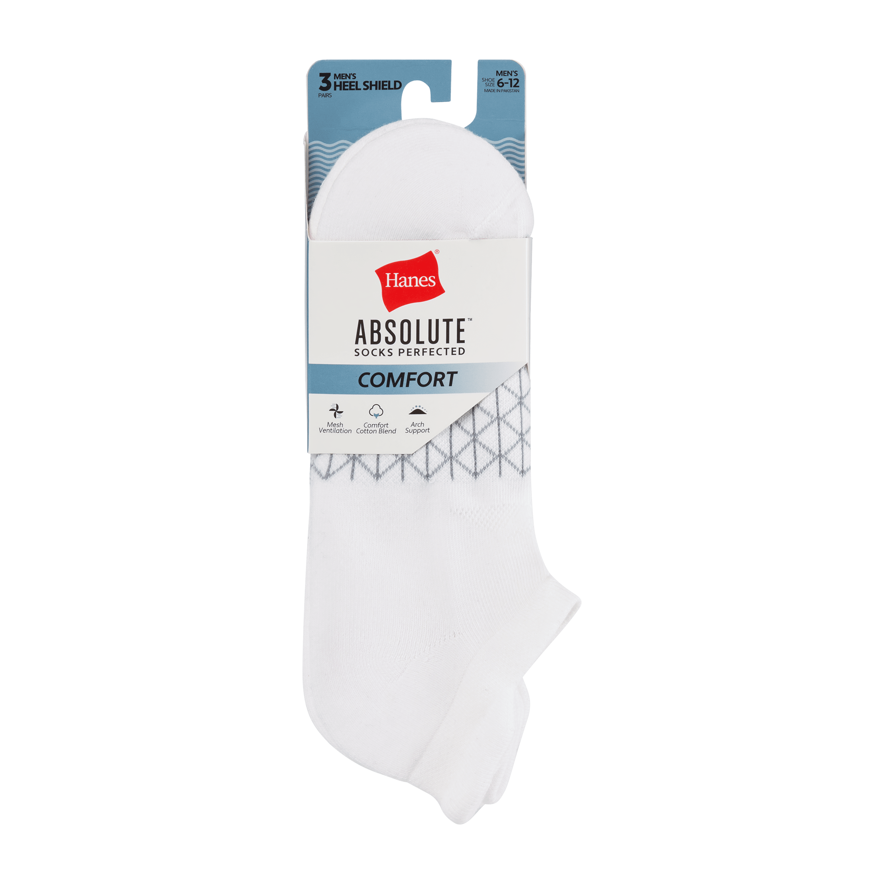 Hanes Mens Heel Shield Socks, Cushioned, Absolute Comfort, 3-Pack, Size 6-12, Black & Gray