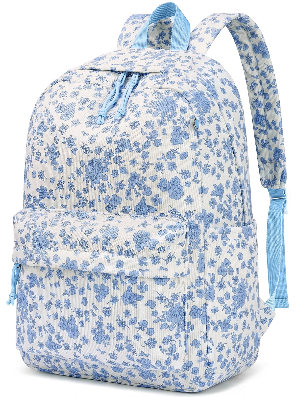 DAKIMOE School Backpack Large Capacity Bookbag Water-Resistant Laptop Backpacks for Teen adults, Lightweight Travel Daypack for Women Middle School College Blue Flower
