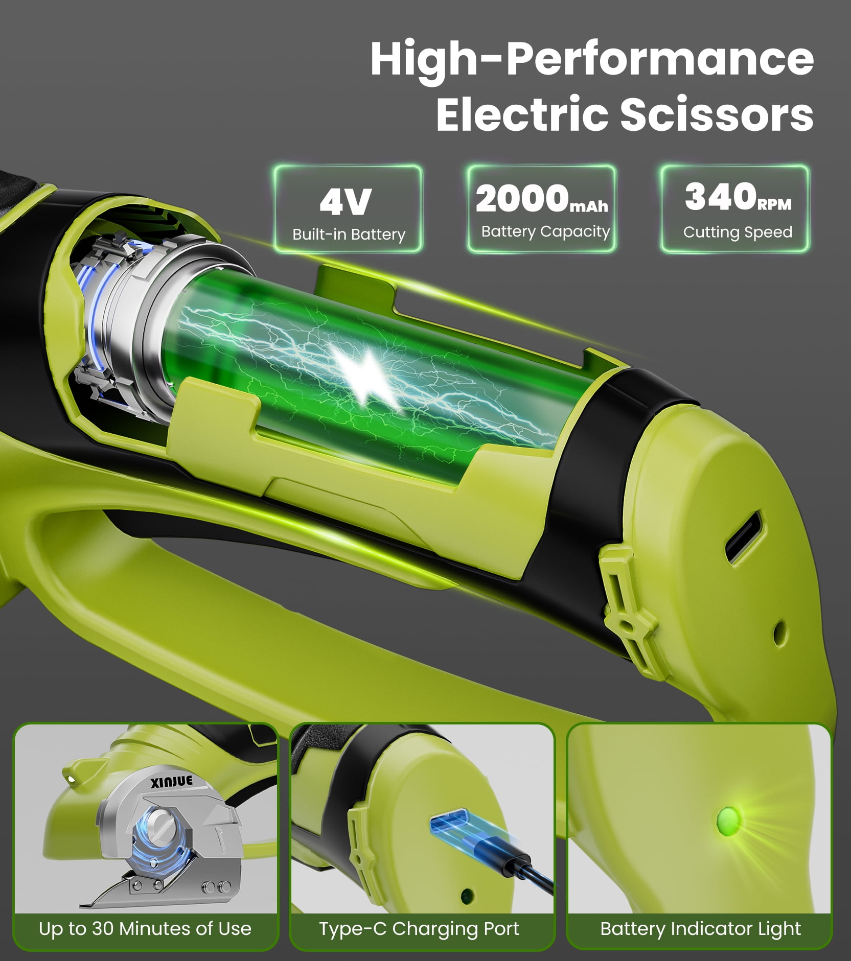 Cordless Electric Scissors, Cardboard Box Cutter Heavy Duty, 4V Rechargeable Power Rotary Cutter with Safety Lock & LED Light for Fabric, Carpet, Paper or Leather, Orange