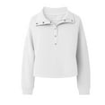 thumbnail image 6 of ClodeEU Womens Cropped Sweatshirts, Long Sleeve Button Collared Pullover,Loose Fit Fall Crop Tops White,Womens Plus XXL, 6 of 6