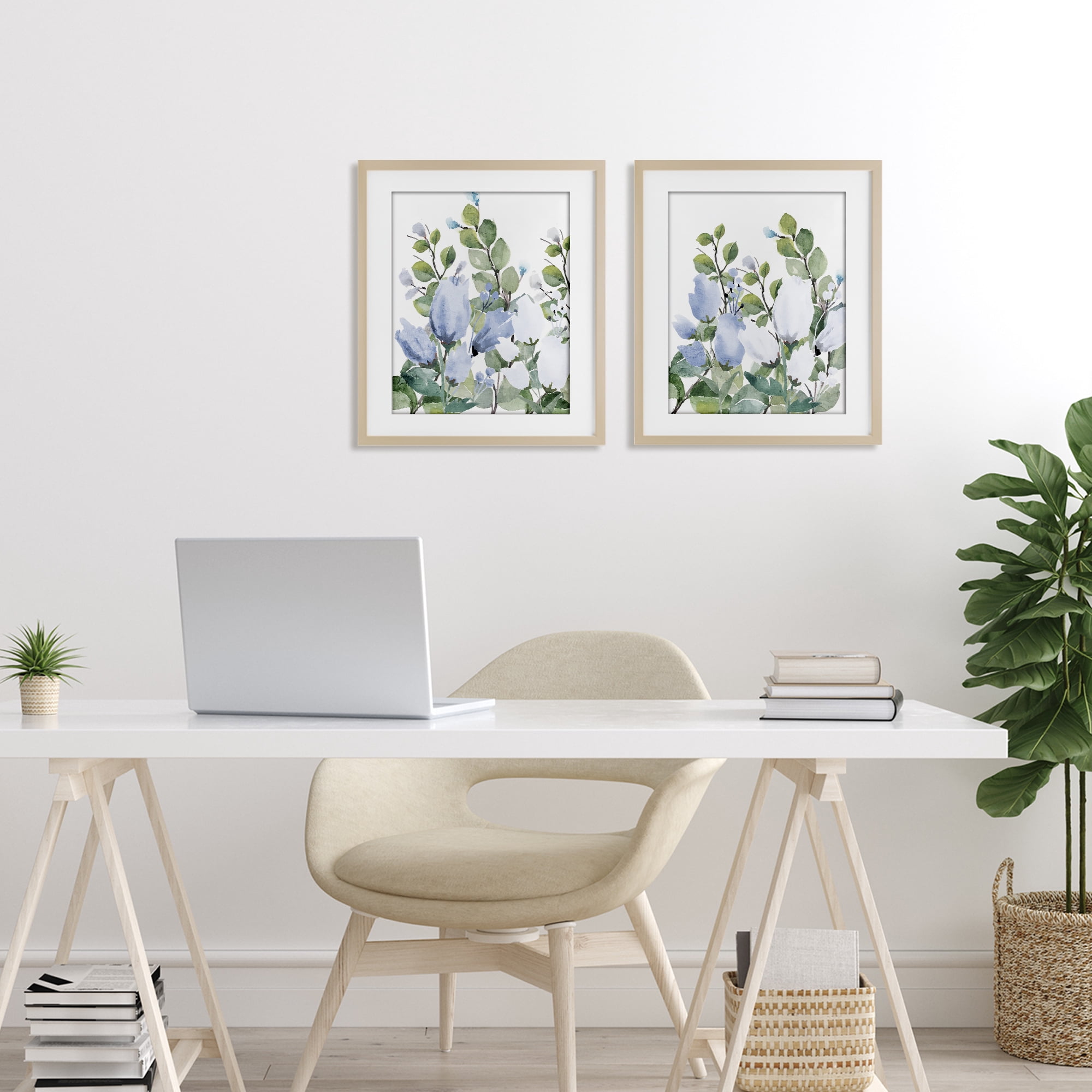 Stupell Industries Blue Spring Watercolors 2 Piece Birch Framed Print Under Glass Set, design by Kim Allen