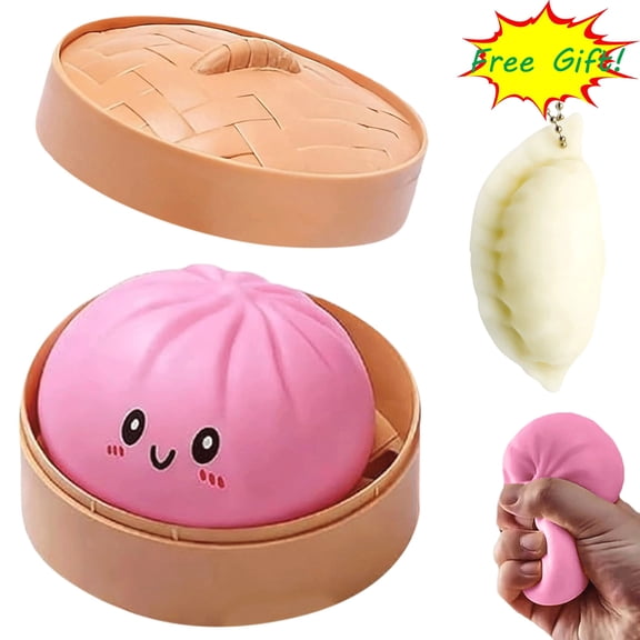 Roiihwy Baozi Squish Toys with Drawer, Slow Rebound Squeeze Stress Balls, Pink, 3.9", Stress Relief Sensory Toys