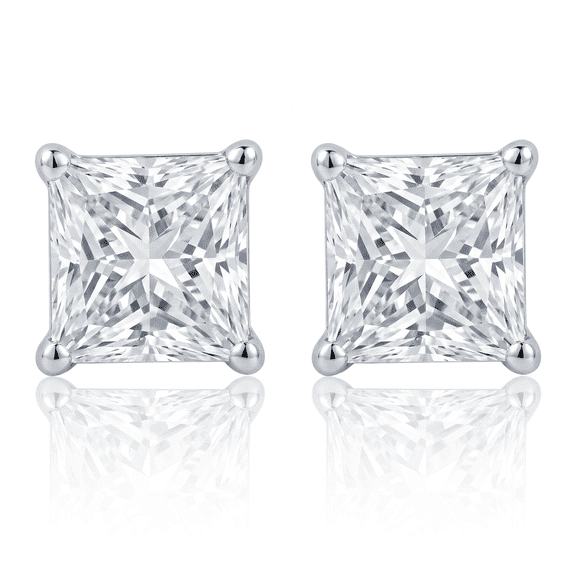 Pompeii Certified 3Ct Princess Cut Diamond Studs 14k White Gold Lab Grown (F,VS2)