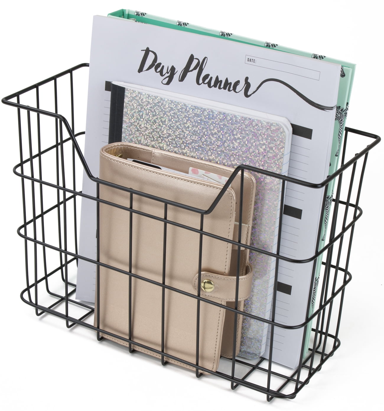 Wire Metal 5 in 1 Desk Organizer Set - Letter Sorter, Pencil Holder, Stick Note Holder, Hanging File Organizer and Letter Tray, Black