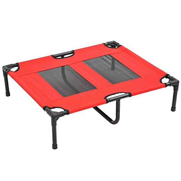 PawHut D1-0146 31" x 27" Metal Frame Elevated Pet Bed Cot Dog Cat Camping Sleeper, Red and Black