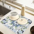 thumbnail image 2 of Yayeee Dish Drying Mat for Kitchen Counter 16" x 18" Microfiber Super Absorbent Coffee Decorative Pad, Green Floral, 2 of 9