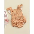 thumbnail image 3 of TSEXIEFOOFU Baby Girl Romper, Short Sleeve Square Neck Floral Buttons Toddlers Loose Summer Casual Bodysuit, 3 of 8
