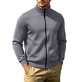 thumbnail image 3 of TKKCS Mens Full Zip Sweatshirt Hoodless Stand Collar Casual Long Sleeve Active Jacket with Side Pockets Dark Gray XL, 3 of 3